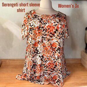 Serengeti Womens 3X Short-Sleeve Multi-Print Silk Shirt In Orange Brown & Beige